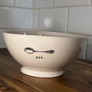 Rae Dunn 6” Ceramic Bowl – “sip” w/ Spoon Graphic – Artisan Collection